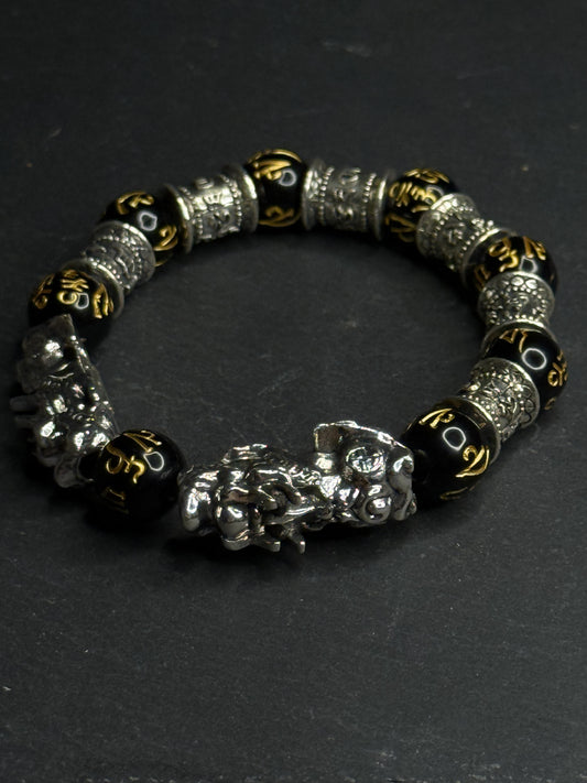 Feng Shui Bracelet - Double Pixiu、Black Obsidian Bracelet for Wealth